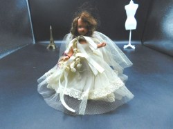 5.5" Soft Brunette Bisque Nancy Ann Storybook doll, Lacy Bride Gown, Lilly bouquet, Headpiece Net Veil